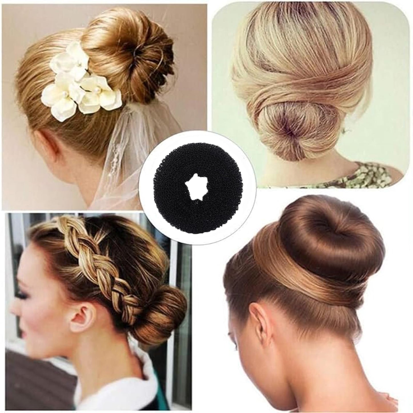 10 Pcs Hair Bun Maker - Donut Bun Maker for Hair(5 medium and 5 small),Ballet Bun for Women and Kids with Elastic Hair Ties, Hair Pins(Black)