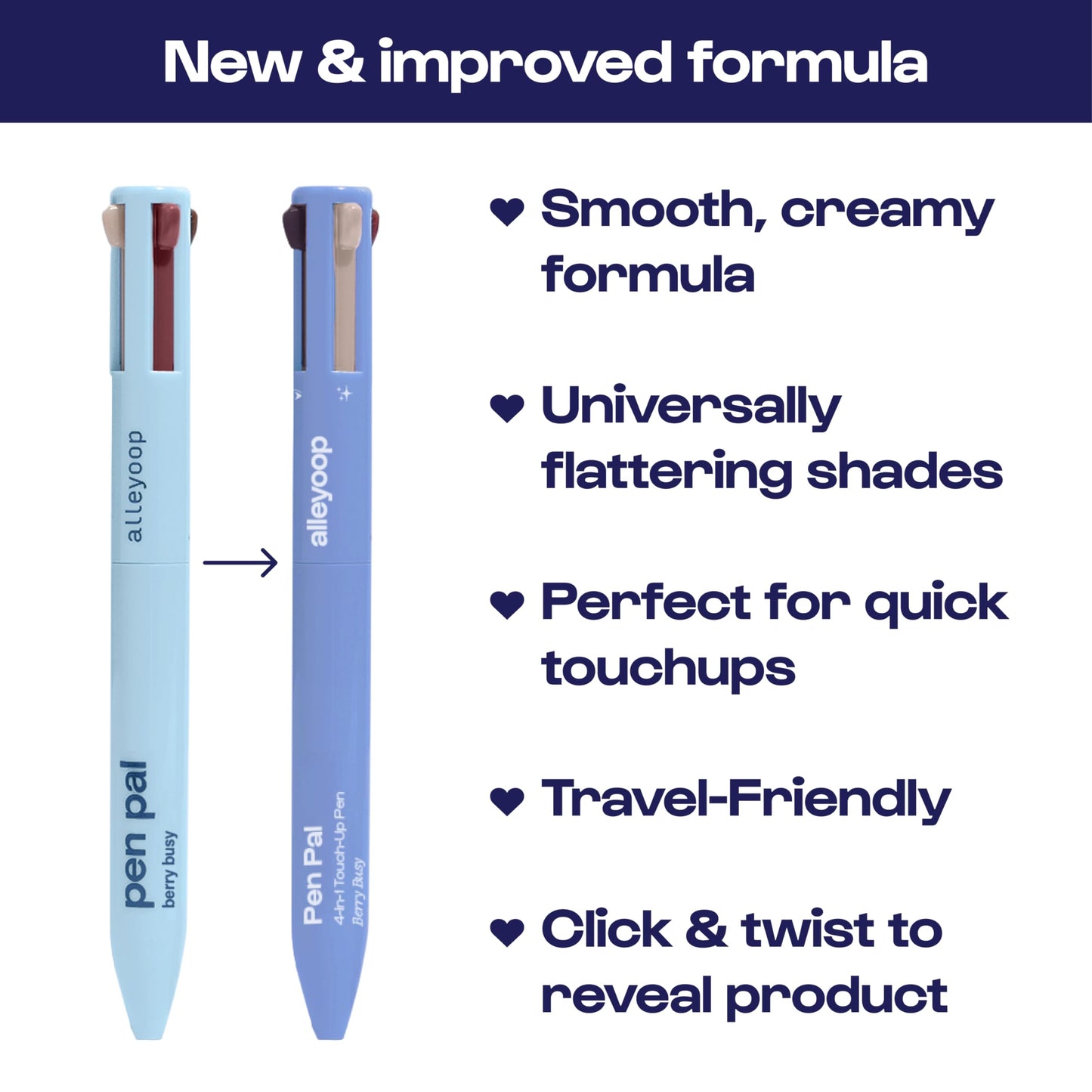 Alleyoop Pen Pal 4-in-1 Makeup Pen – Comes with Eyeliner, Lip Liner, Highlighter Makeup & Eyebrow Pencils for Women – Portable, Touch-Up On the Go – Cruelty-Free, Vegan (Berry Busy (Medium - Deep)