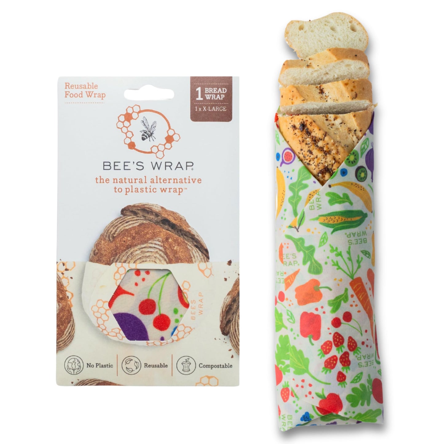 Bee's Wrap Beeswax Wraps for Food - Honeycomb Bread Wrap - Made in USA Reusable Bread Storage Bags - Organic & Eco-Friendly Alternative to Aluminum Foil, Sourdough Bags & Plastic Wrap