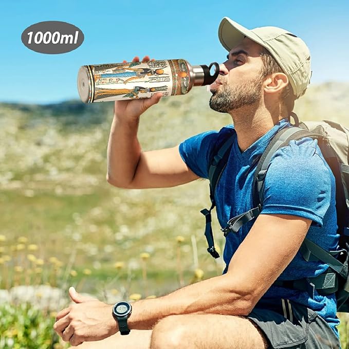 Blueangle 32 OZ Queen Of Egypt Water Bottle with Straw, Sports Water Bottle BPA Free Stainless Steel Water Jugs for Gym, Kitchen, Working, Outdoor（27）