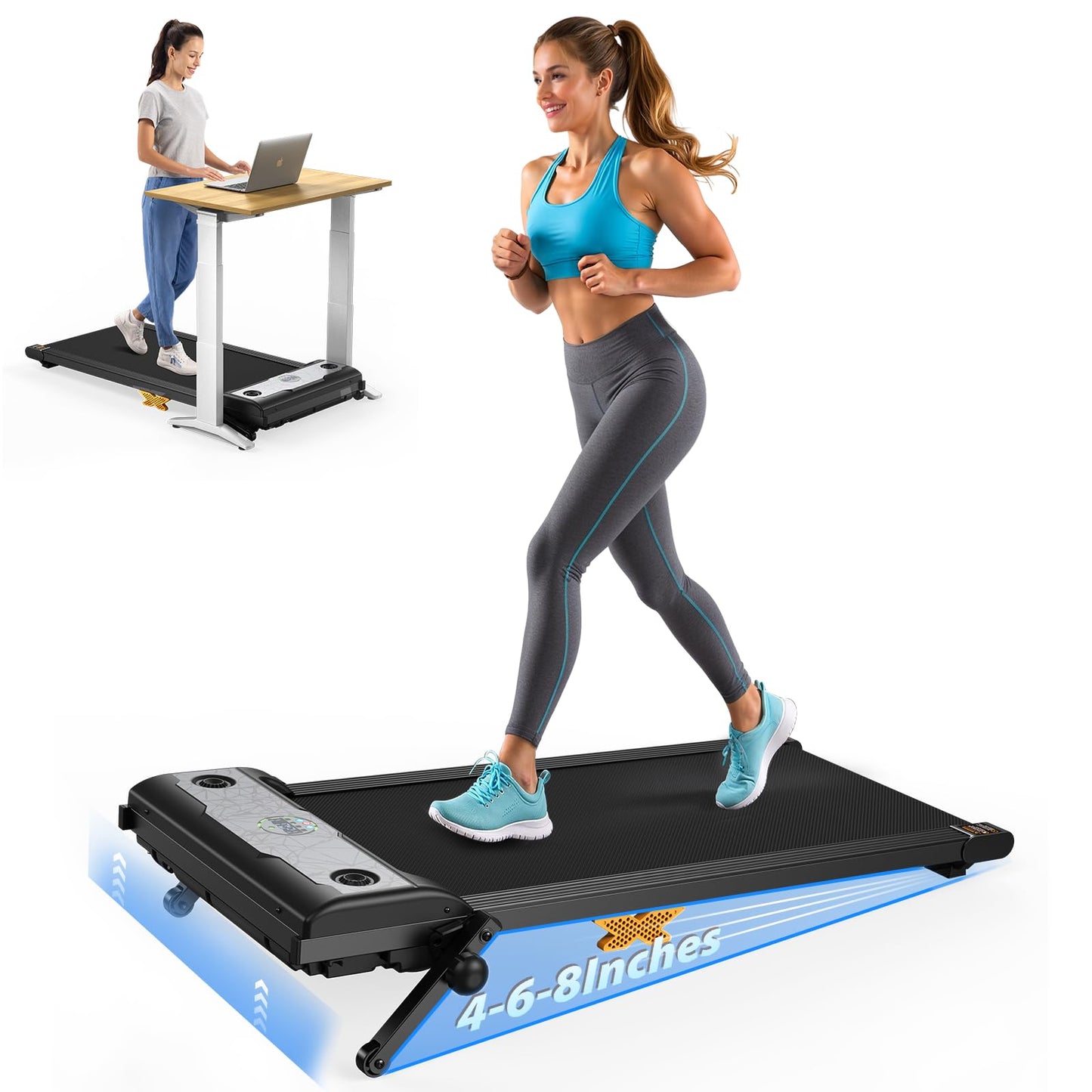 Servfit Walking Pad with Incline, 2.5HP Under Desk Treadmill, 3 in 1 Portable Treadmill with Remote Control, LED Display, Hidden Safety Switch, Mini Walking Jogging Machine for Home Office