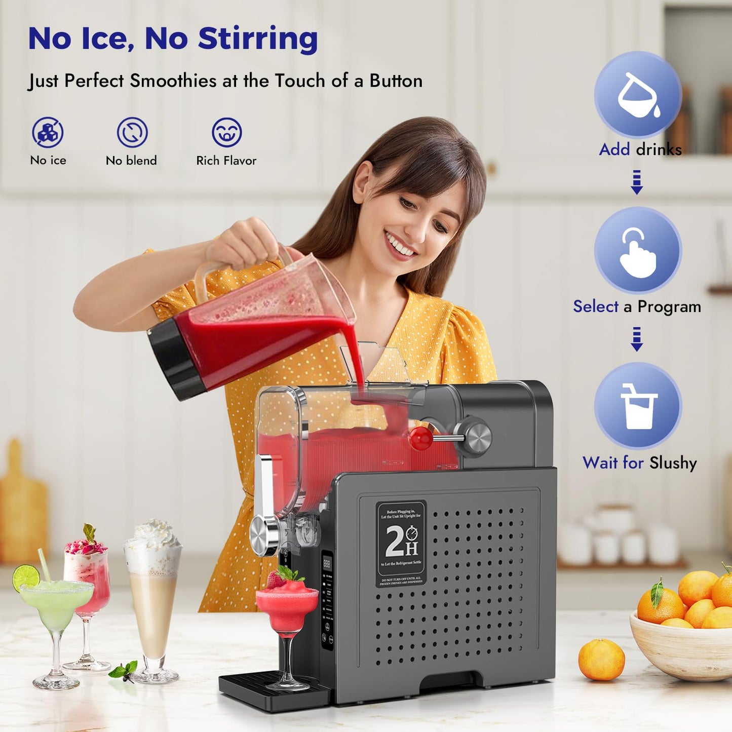 Oylus No-Ice-Needed Slushie Machine for Home - 70 oz Self-Cleaning Frozen Drink Maker with One-Touch Reservation & 6 Preset Programs, for Frozen Margaritas, Milkshakes, Frappés, Slushies & Parties