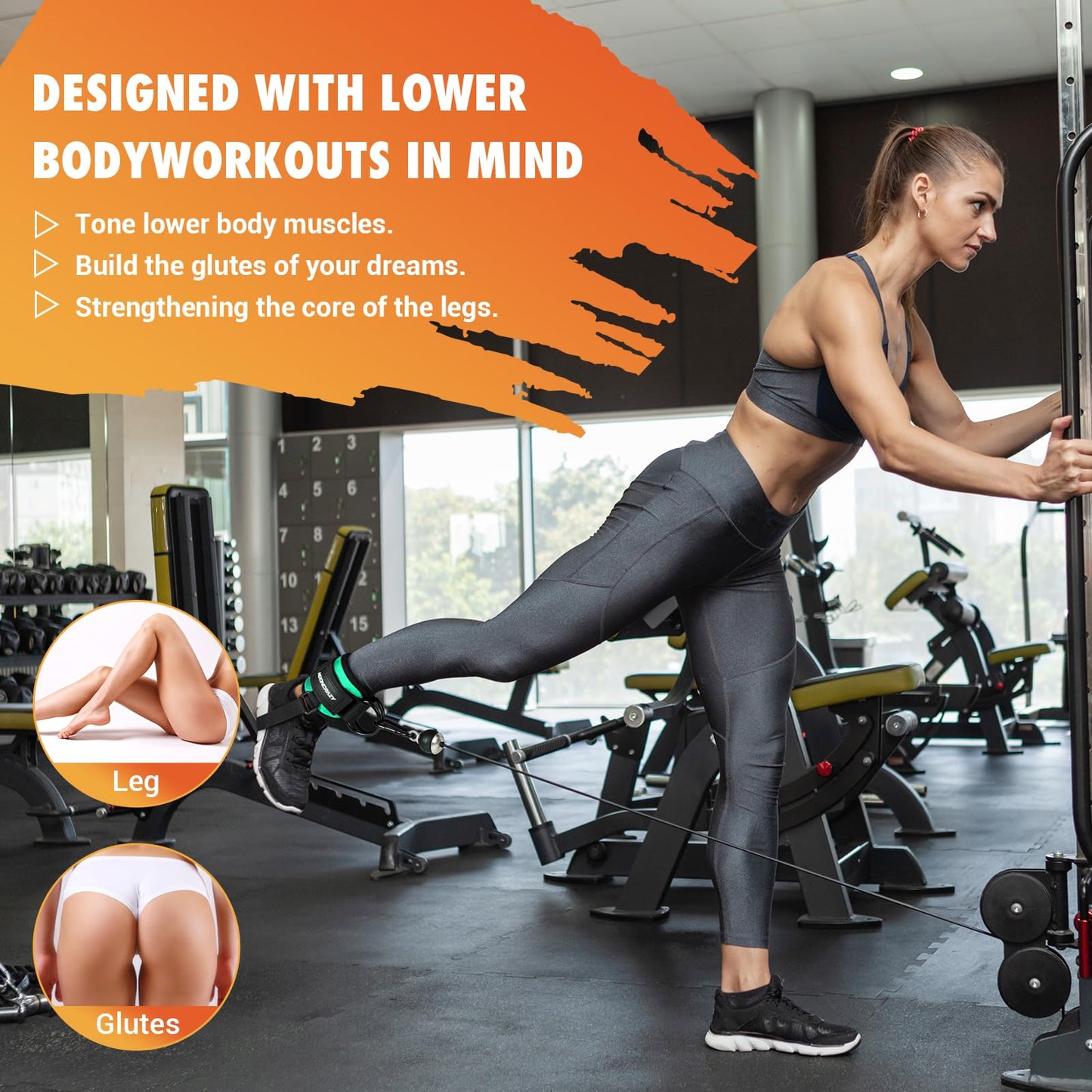 Ankle Strap for Cable Machine Women, Adjustable Gym Cable Ankle Straps for Kickbacks, Glute Workouts, Leg Extensions, Curls, Booty Hip Abductors, Ankle Cuff for Cable Machine Accessories(Cyan)
