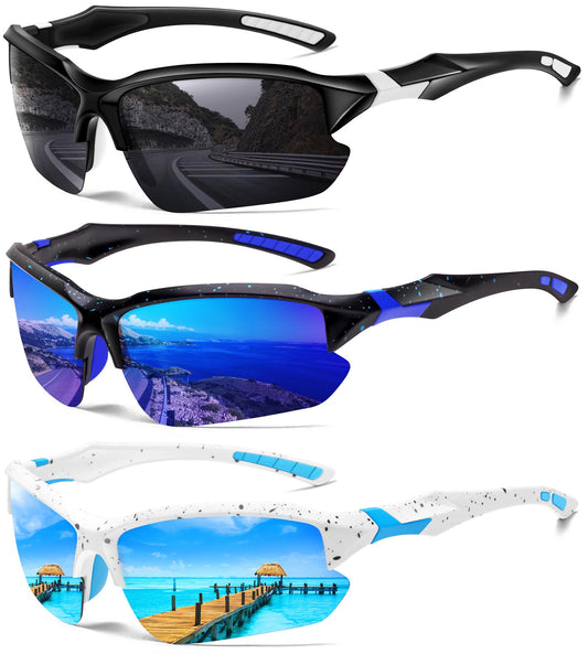 DioKiw 3PACK Sports Polarized Sunglasses for Men Cycling Running Fishing UV400 Protection Sun Glasses Lightweight Half Frame Goggles