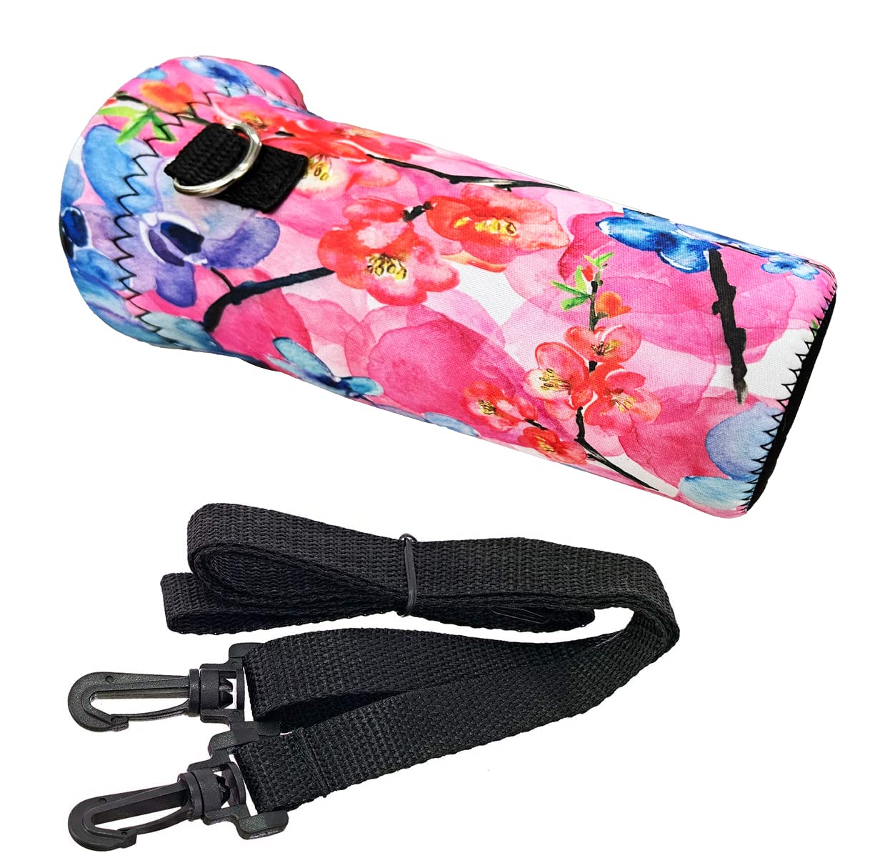 RICHEN Neoprene Water Bottle Carrier Bag with Adjustable Shoulder Strap,Insulated Water Bottle Cover for 500ml/16oz Stainless Steel/Glass/Plastic Bottles (Watercolor Flowers,500ML)