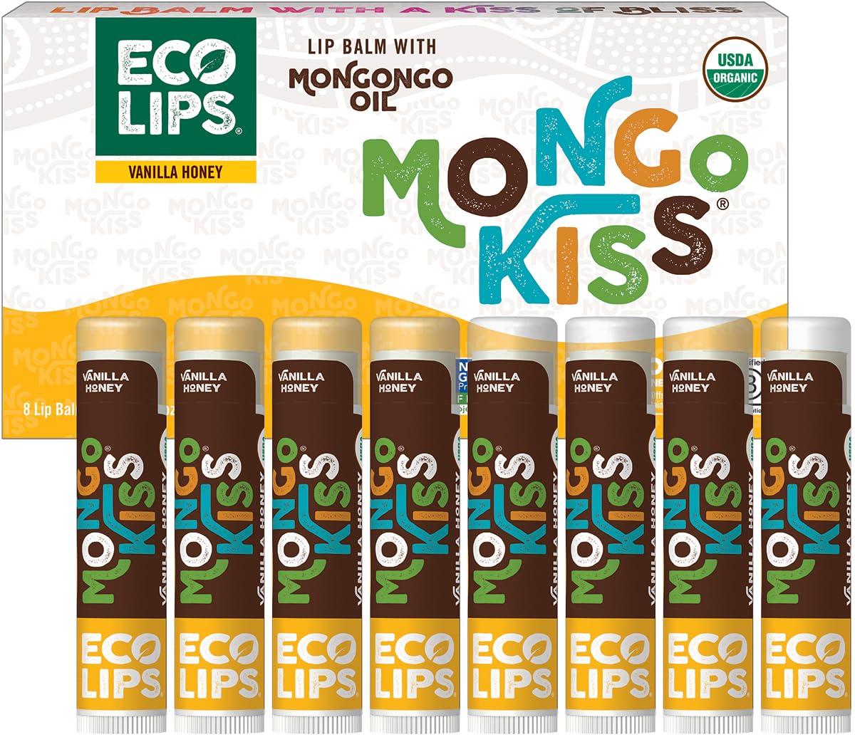 Mongo Kiss USDA Organic Lip Balm Set 8-pack (0.15 oz. each) with Mongongo Oil & Cocoa Butter to Moisturize Chapped Lips | Made in USA by Eco Lips (Variety)