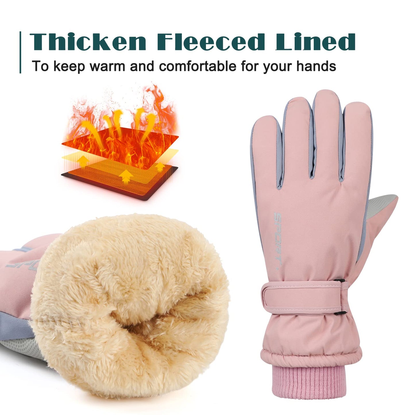 American Trends Ski Gloves for Women Warm Snow Gloves Waterproof Touchscreen Pockets Snowboard Winter Gloves for Outdoor Black One Size