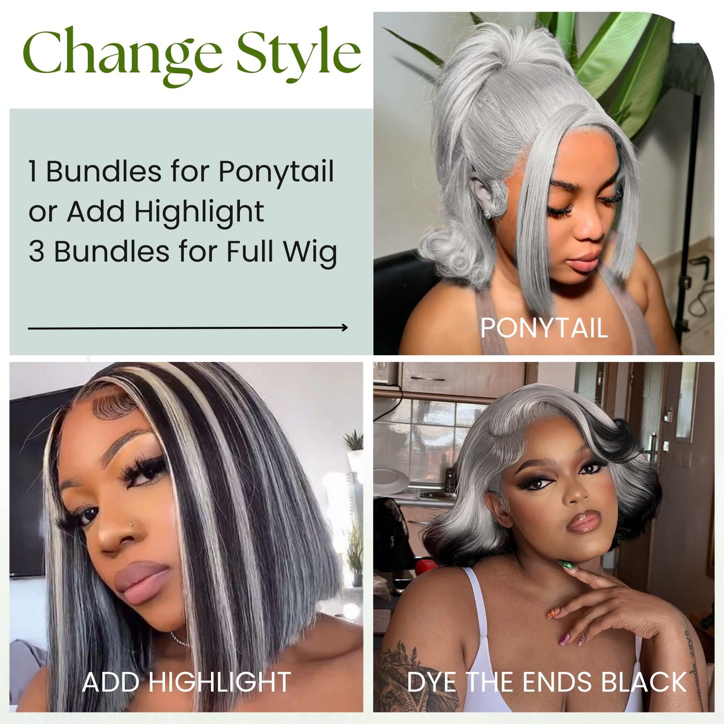 ANMETAN Grey Color Bundles Human Hair, Short Human Hair Bundles 10A 100% Unprocessed Virgin Remy Hair Lavender Colored Bundles Straight Silver Gray Human Hair Weave 3 Bundles 12 14 16 Inch for Women