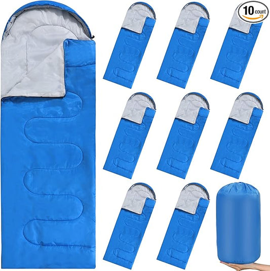 10 Pcs 0 Degree Camping Sleeping Bags Bulk for Adults Cold Weather Sleeping Bags 4 Season Warm Waterproof Lightweight with Compression Sack for Backpacking Hiking Travel Homeless