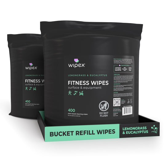 Wipex Yoga Mat Cleaner Gym Wipes - Plant-Based Lemongrass, Eucalyptus & Vinegar Wipes for Fitness Equipment & All Purpose Gym Cleaning - Safe for Peloton Bikes & Treadmills - 400 Count