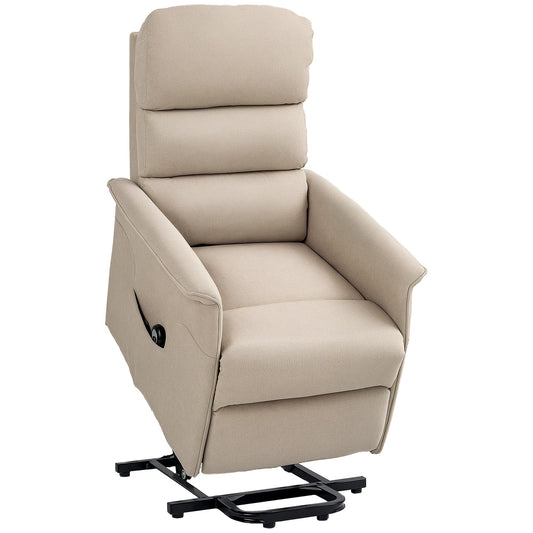 HOMCOM Power Lift Recliner Chair for Elderly, Easy Assembly, Fabric Lift Chair for Adults, Recliner Sofa with Remote Control, Side Pockets for Living Room, Beige