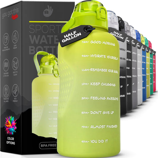 YOU GOT THIS LIVING Motivational Water Bottle with Time Marker,Half Gallon Water bottle with Straw 64 oz/2.2L Gym Water Bottle, Achieve All-Day Hydration SpillProof, BPA FREE
