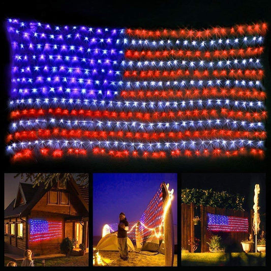 American Advanced Flag String Lights, Waterproof Led Flag Net Light of The United States for Memorial Day, Garden Decoration, Festival, Holiday, Party Decoration,Christmas Decorations (Plug in Power)