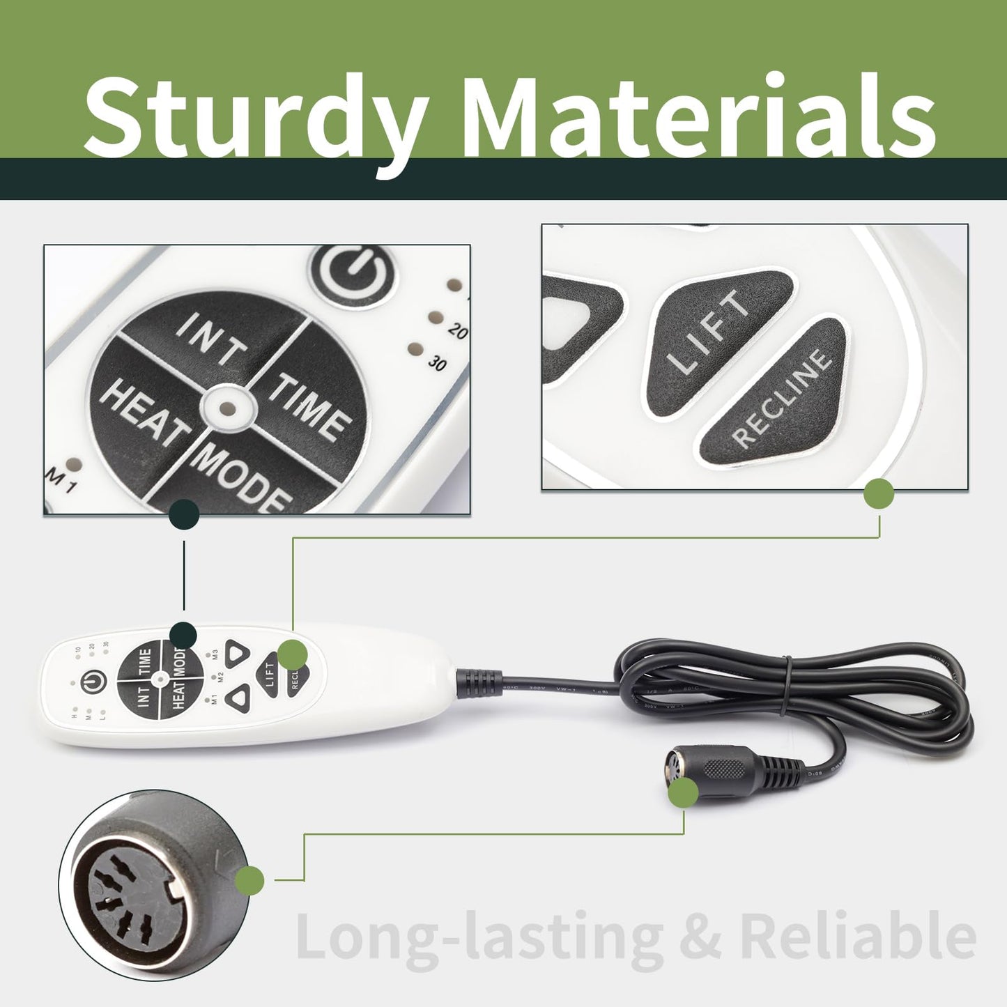 ALLCSM 5 Pin Female Plug DN-34A 9 Button Recliner Remote Controller for Heat Vibration & Up/Down, 3 Vibration Mode & 3 Massage Time Option with 1 USB Charging Port Circuit Board Inside Code DN-34A
