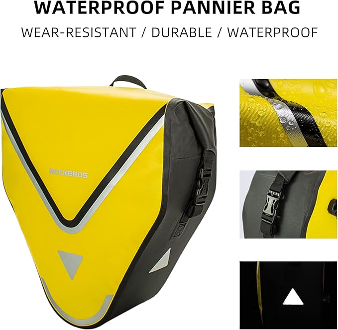 ROCKBROS Bike Pannier Waterproof 27L Large Capacity Bike Bag Rear Rack Bicycle Pannier Bag Waterproof for Grocery Touring Cycling Triangle Yellow*1