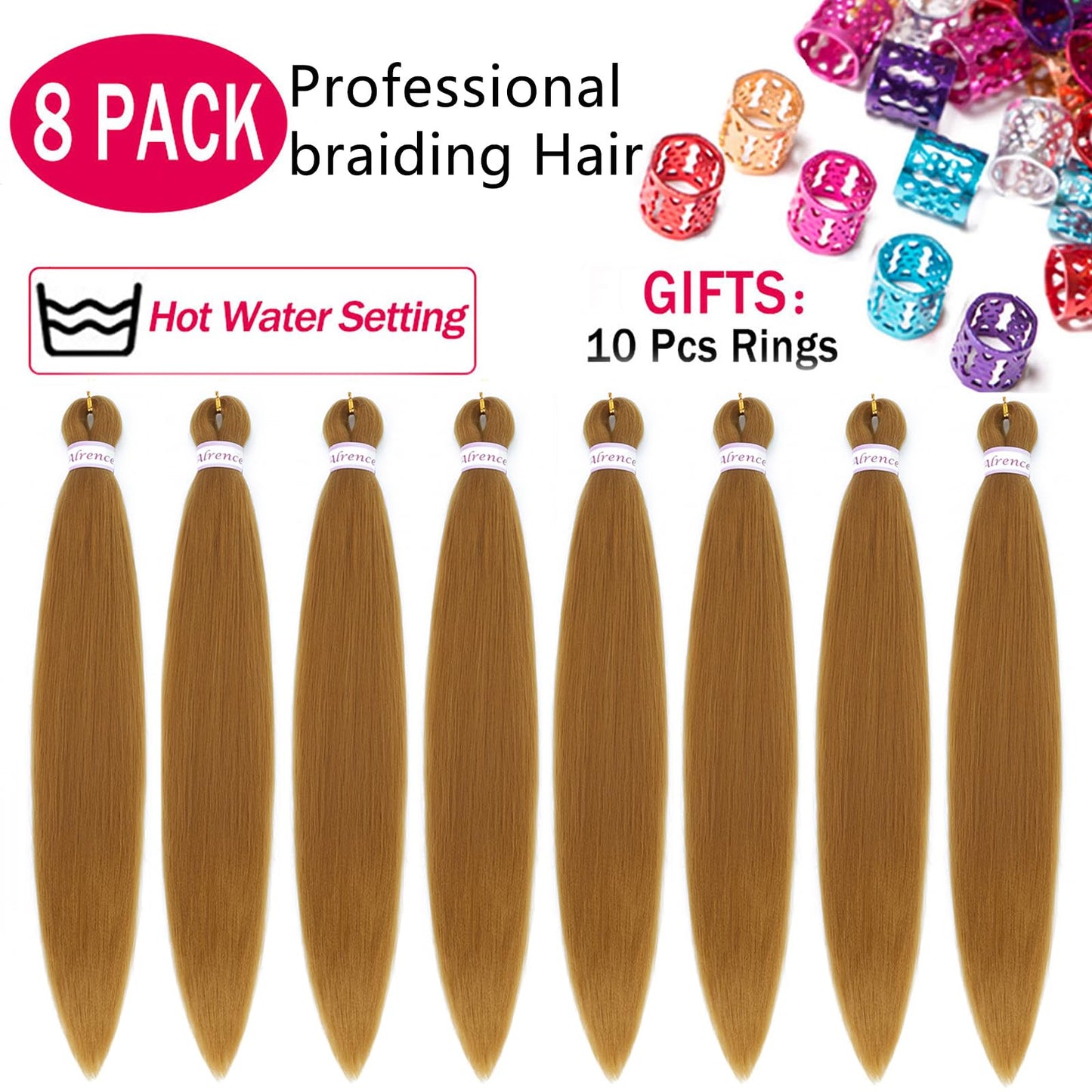 Alrence Pre Stretched Braiding Hair Long Braid 30 Inch 8 Packs Professional Braiding Hair Extensions Synthetic Crochet Twist Braids (30 Inch, 27#)