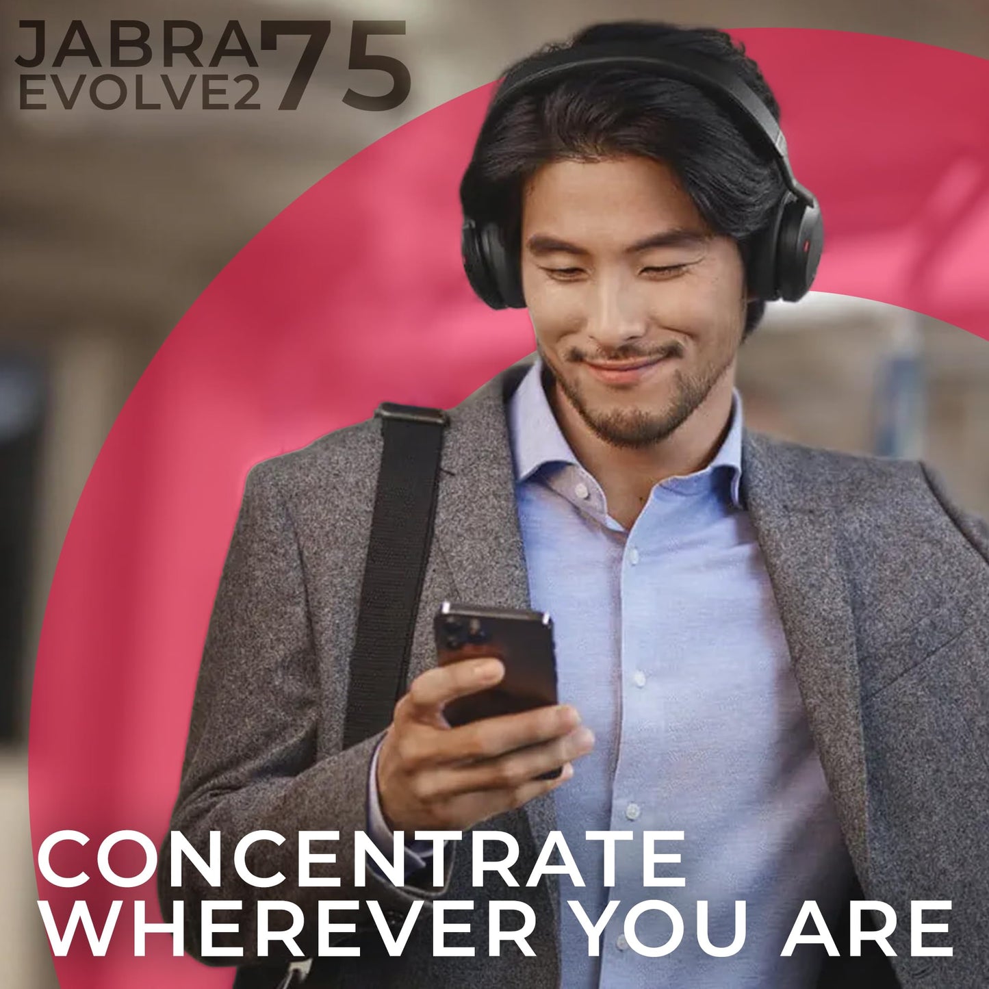 Jabra Evolve2 75 Wireless Bluetooth Headphones - Charging Headset Stand, USB-A Dongle, Compatible with Zoom, Webex, Teams, Phone Calls, PC, MAC, Mobile, Global Teck Gold Support Plan, Cellphone Wallet