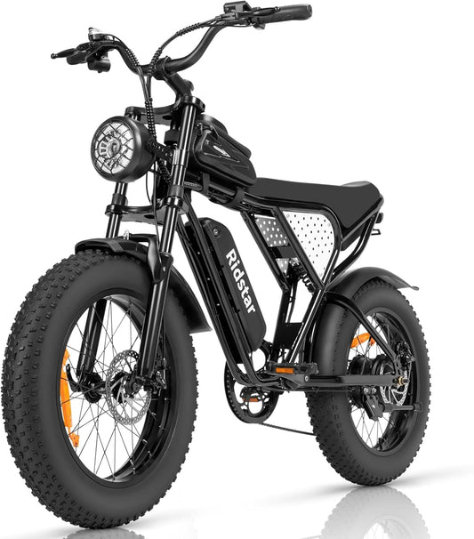Ridstar Electric Bike for Adults, 1000/2000W, 25/30/37MPH,48V-52V, 20AH,40AH Battery, Max 50-180 Miles Electric Motorcycle, 20" Fat Tire Dirt Bike, Shamano 7-Speed E-Bike