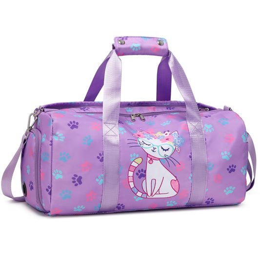 Octsky Dance Bag Sports Gym Bag Teens Dance Bag Gymnastics Bag Carry On Weekender Bag with Shoe Compartment (Cat Purple)