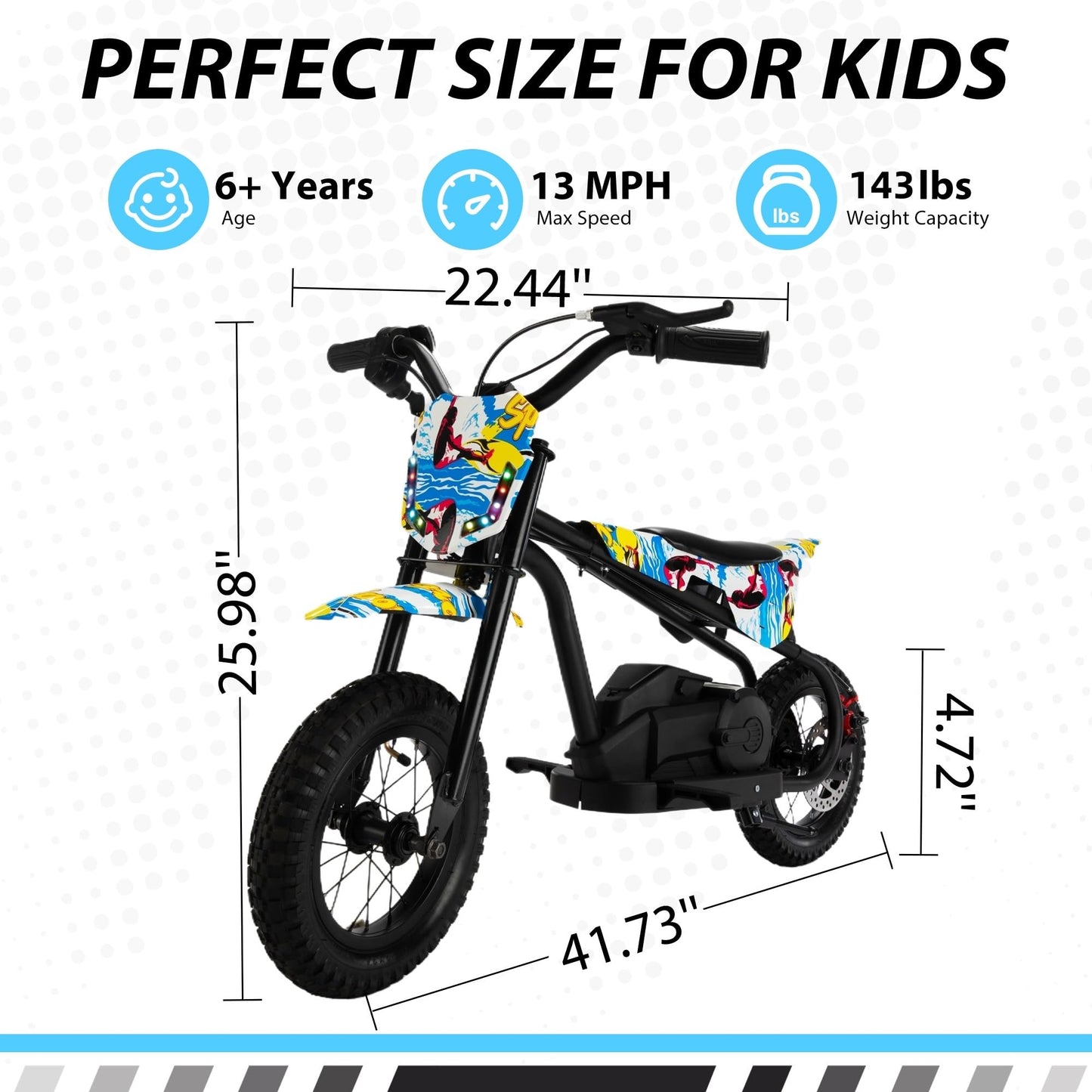 TOBBI Kids Dirt Bike 24V Electric Toddler Motorcycle w/3-Speed Modes, Max Weight 143LBS, Up to 13MPH Off-Road Motor Bike for Children with Dual Brakes, LED Power Display