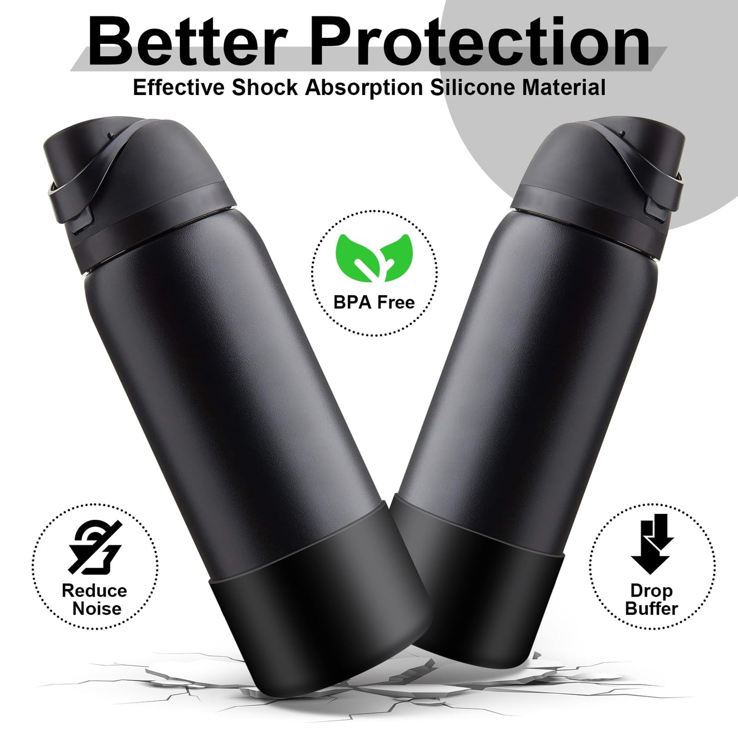 Alwenid 2PCS Silicone Water Bottle Boot for Owala 40 Oz, Anti-Slip Protective Sleeve Bottom Bumper Protector for FreeSip, Twist, and Flip Stainless Steel Water Bottles (Black)