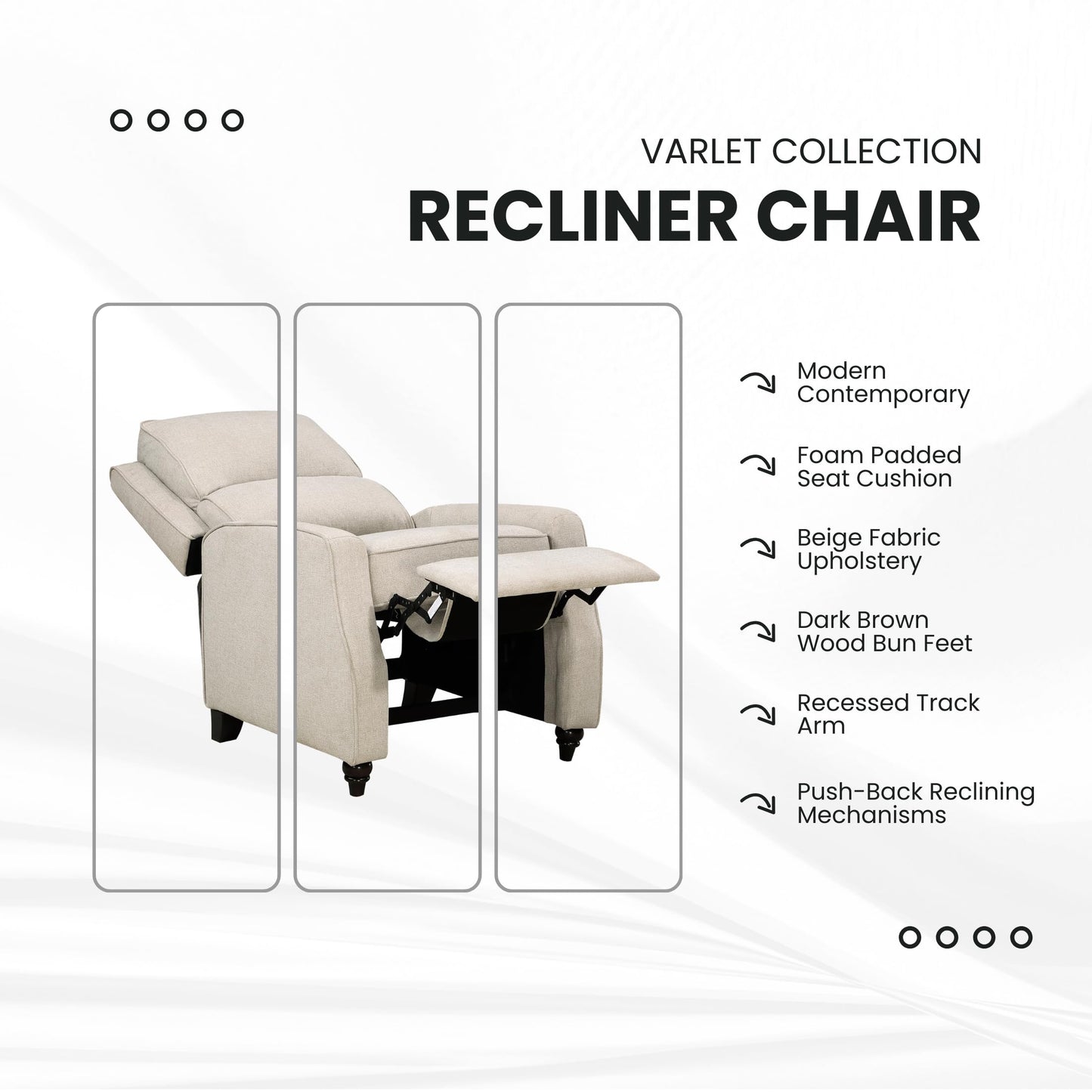 Lexicon Push Back Recliner Chair Living Room, Reclining Sofa Chair, Modern Recliner Sofa Chair, Fabric Recliner Arm Chair for Living Room/Office/Apartment, Beige