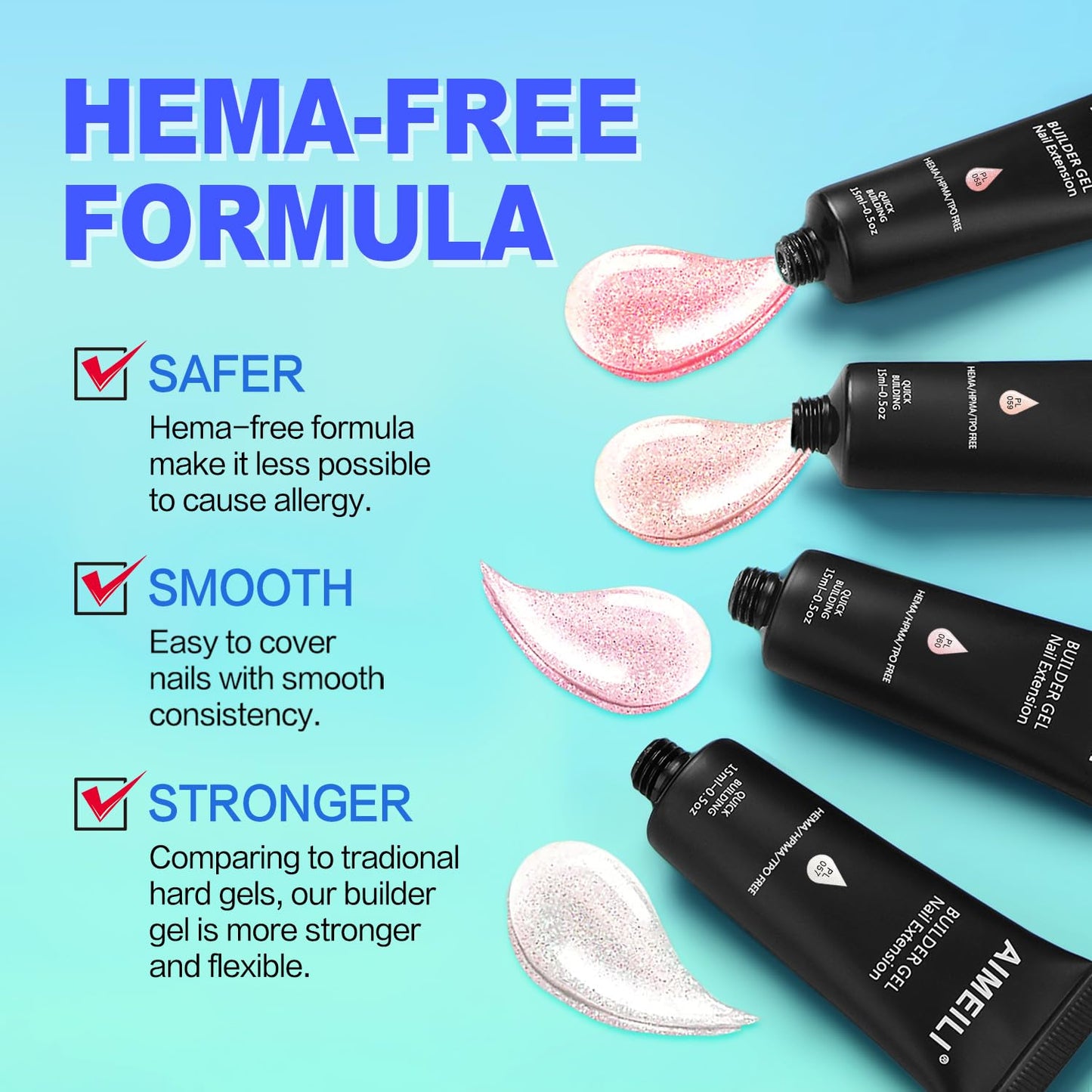 AIMEILI Poly Nail Extension Gel Builder - Hema Free Enhancement for Nail Art Design - DIY Salon At Home Gift for Women - 055