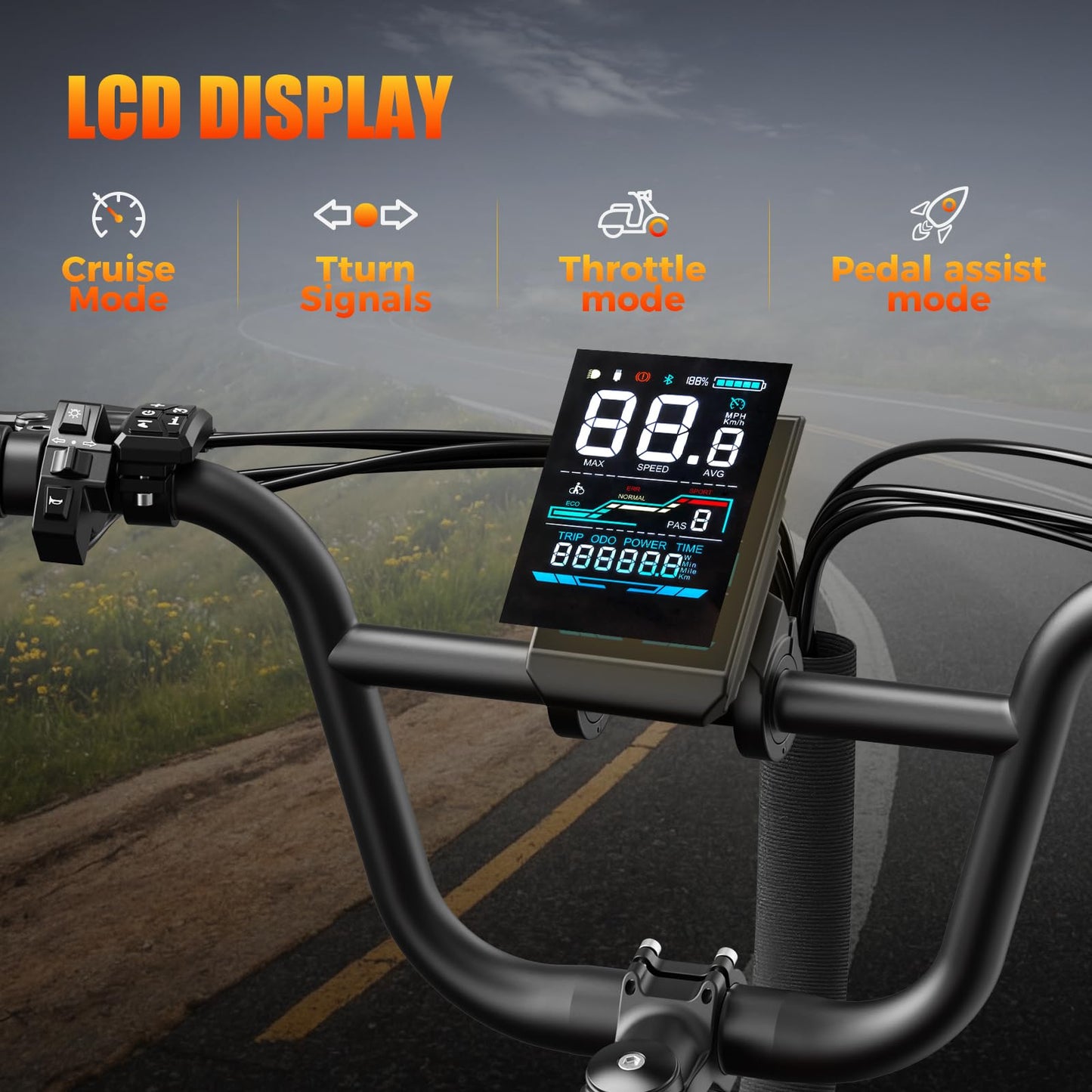 Jasion RetroVolt Electric Bike, 1500W Peak Motor up to 30MPH, 624WH Removable Battery, 70Miles Max Range (PAS1), Full Suspension, 20'' Fat Tire All Terrain Retro Style Electric Bike for Adults