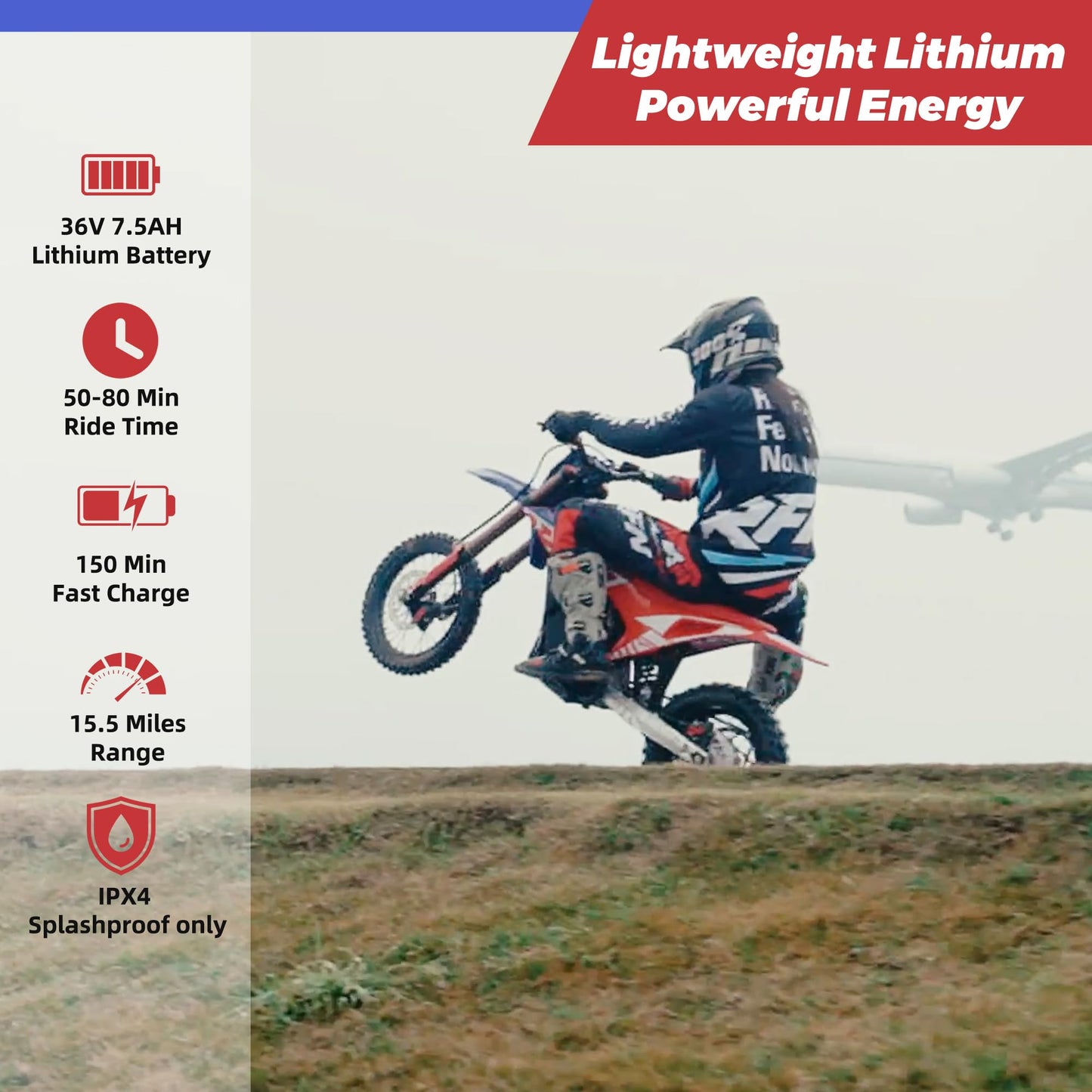 RFN SX-E500 36V Electric-Dirt-Bike, MAX 700W Electric Motorcycle 21.7 mph Max Speed & 15.5 Mile Range, 3-Speed Electric Bike for Kids Ages 4-8