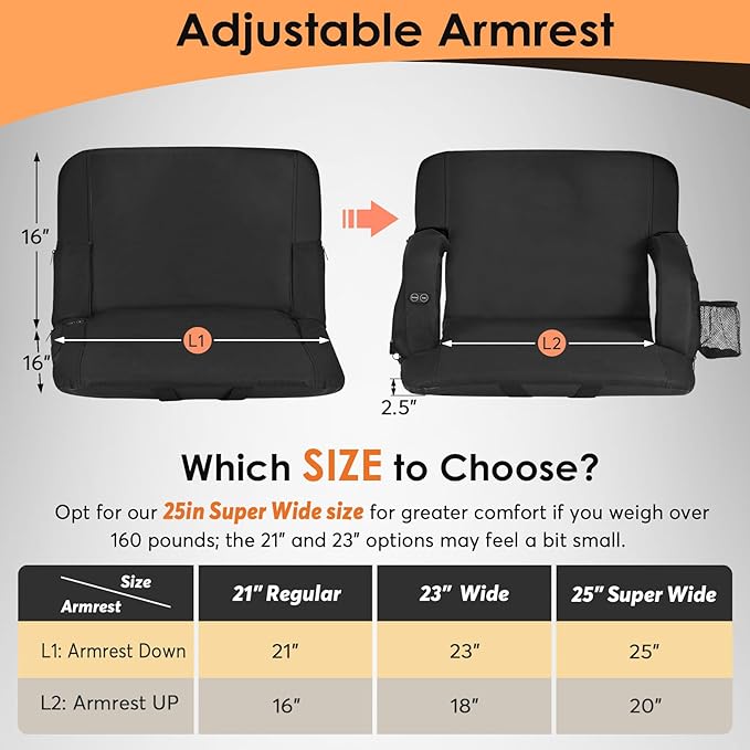 HOPERAN 2pcs Dual-Sided Heated Stadium Seats for Bleachers with Back Support, 3 Levels Heating Stadium Seating for Bleachers Seat with Backrest, 5 Pockets Portable Stadium Chair for Outdoor