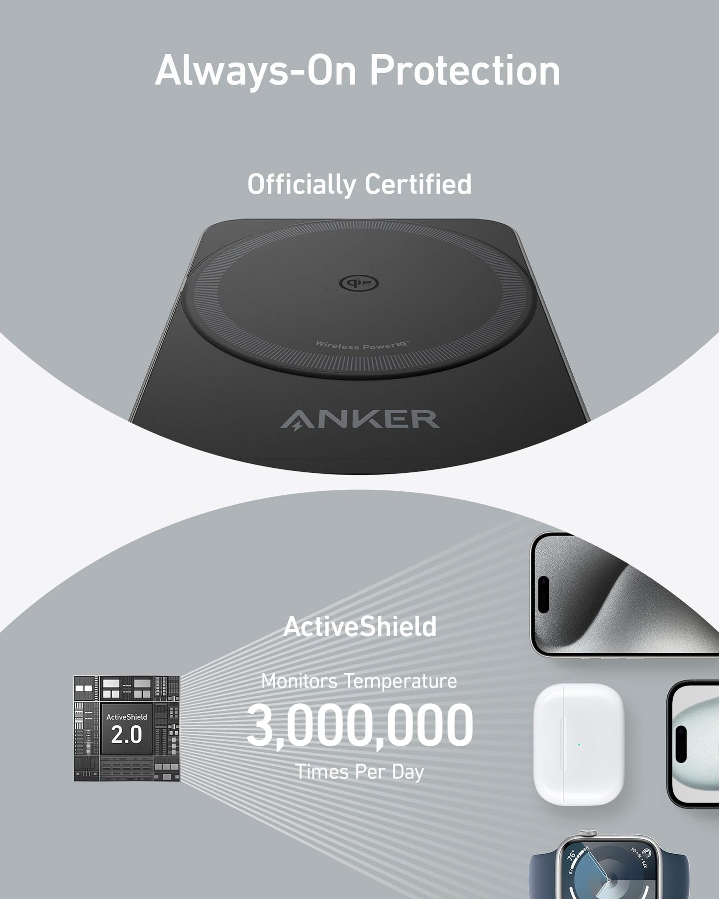 Anker MagGo 3 in 1 iPhone 16 Charging Station, MagSafe-Compatible Wireless Charger Stand, Qi2 Certified 15W Foldable Charger for iPhone 15, AirPods, Apple Watch 9 (Not a Power Bank, Adapter Included)