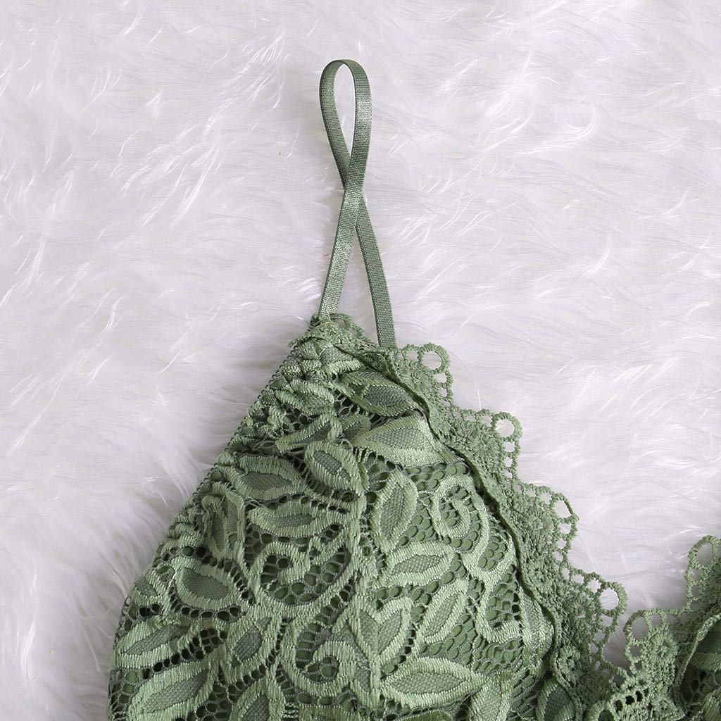 Aniywn Sexy Women Underwear Solid Color Lace Patchwork Vest Crop Wire Free Bra Tank Tops Blouse… Y-Green