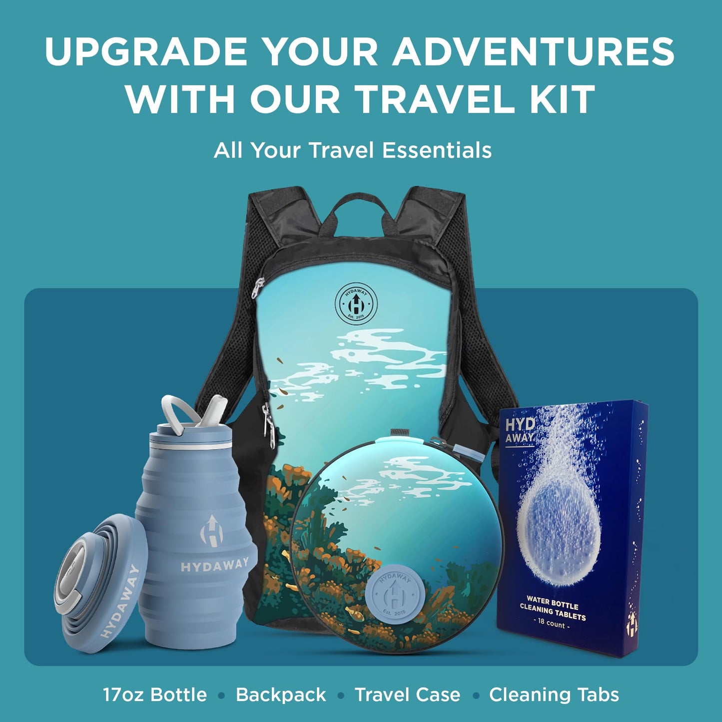 HYDAWAY Collapsible Water Bottle Travel Case - Store & Protect Bottles, Bowls & Folding Cups I Travel, Camping, Hiking & Festival Essentials, TSA Mini Accessory Bag for Air Travel with Carabiner Clip