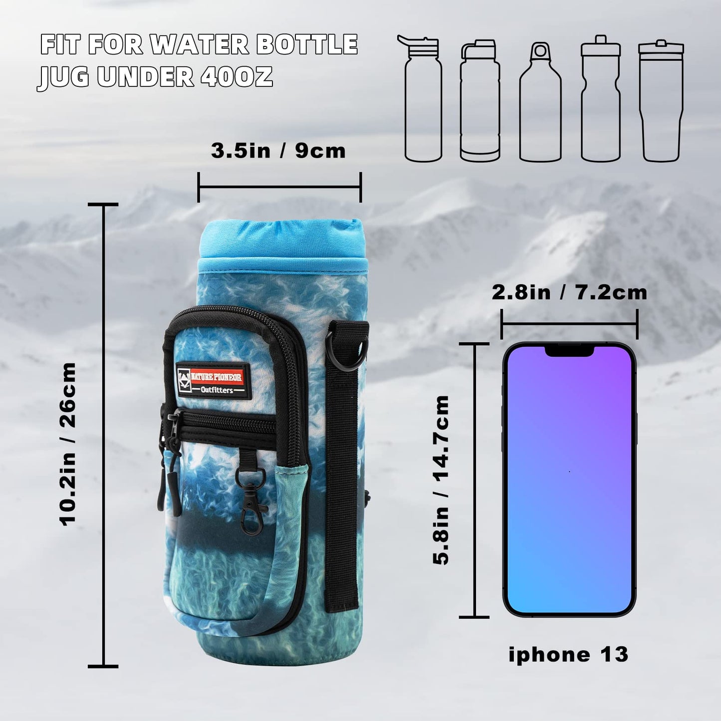NATURE PIONEOR Water Bottle Carrier Holder Sleeve with Adjustable Strap25 32 40 oz, Insulated Water Bottle Holder Sling Bag