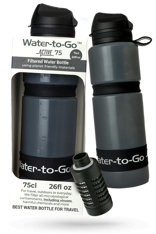 Water-to-Go Water Filter Bottle for Hiking Camping and Survival - 24oz/75cl Water Purifier Bottle for Safe Water Anywhere - Eco-Friendly Bioplastic, New Leak-Proof Lid, Filters Viruses