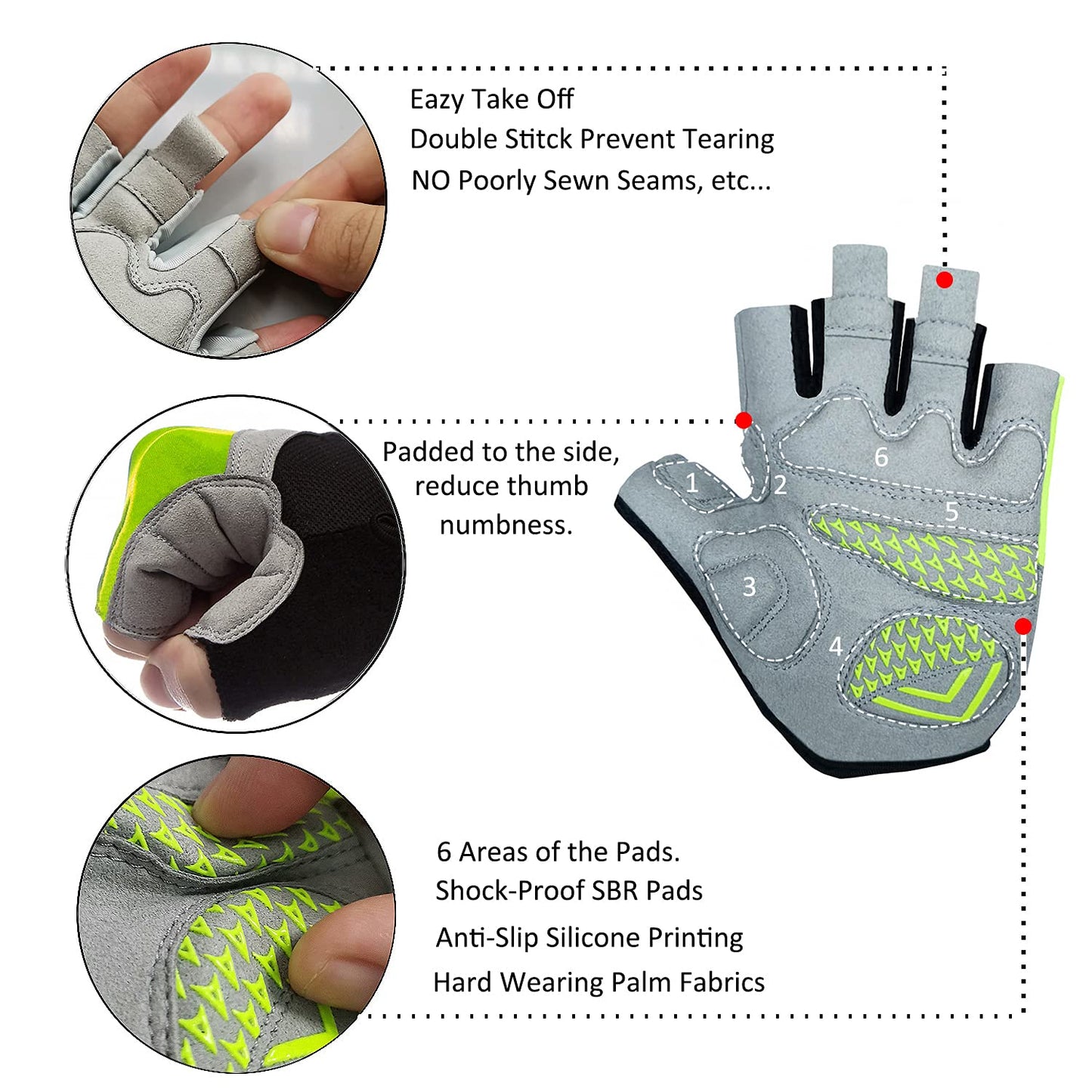 ROVOS Bike Gloves Men & Women Cycling Gloves Bicycle Gloves 5mm Absorbing Padded Half Finger Breathable Mountain Bike MTB Road Biking Gloves (Green, Medium)