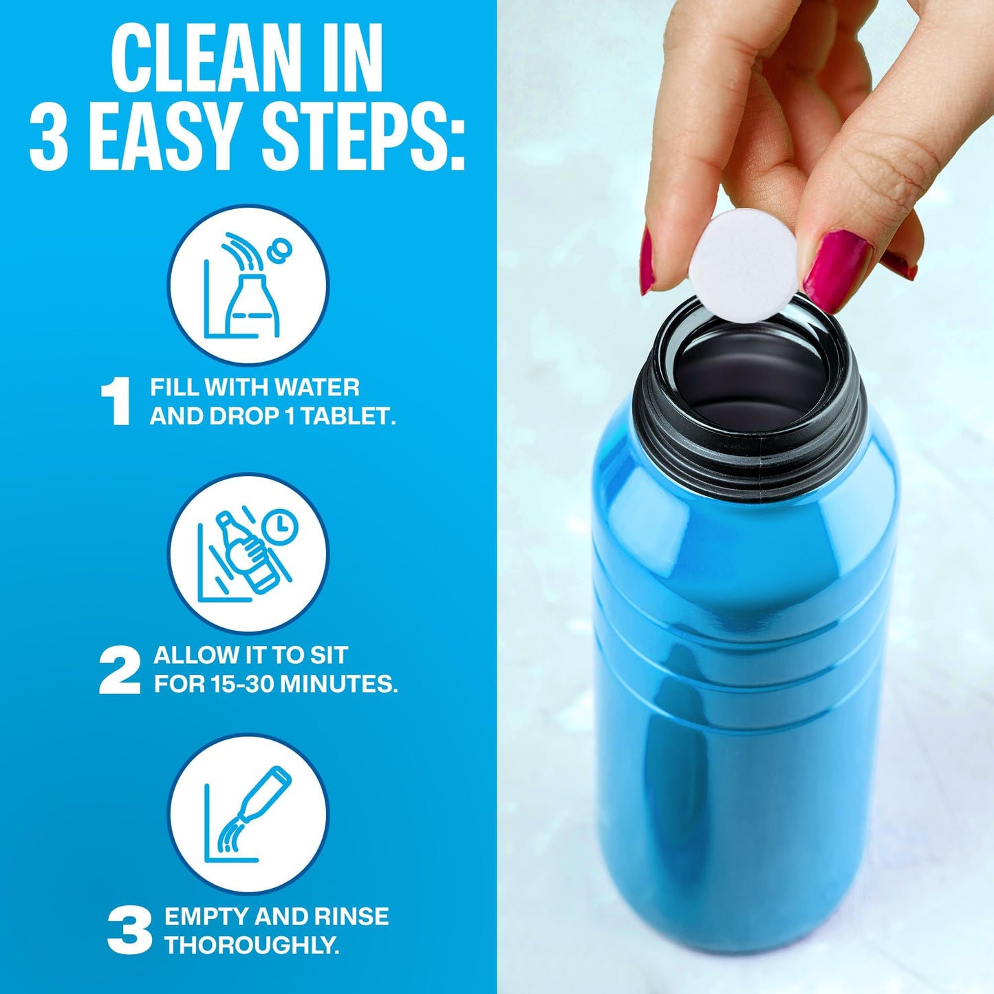 Sudstainables Water Bottle Cleaning Tablets – 36-Pack, Chlorine-Free and Odorless Cleaner for Hydration Bladders, Stainless Steel, Tumblers, and Glass Bottles - Removes Stubborn Stains and Odors