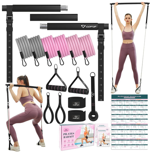 Pilates Bar Kit with Resistance Bands, Multifunctional Yoga Pilates Bar with Heavy-Duty Metal Adjustment Buckle, Portable Home Gym Pilates Resistance Bar for Full Body Workouts(20-150LBS)- Jet Black