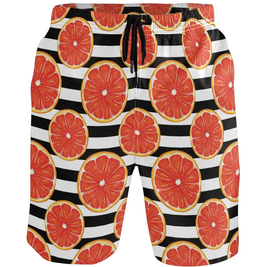 visesunny Grapefruit Slice Stripe Men's Beach Short Swim Trunks Sports Running Bathing Suits with Mesh Lining