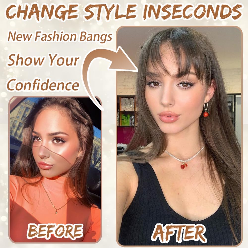 Amchoice Hair Toppers for Women Real Human Hair, Bangs Hair Clip 360° 3D Cover Human Hair Topper with Bangs, Human Hair Toppers for Women Daily (Gray, 3D Wispy Bangs (5 * 9))