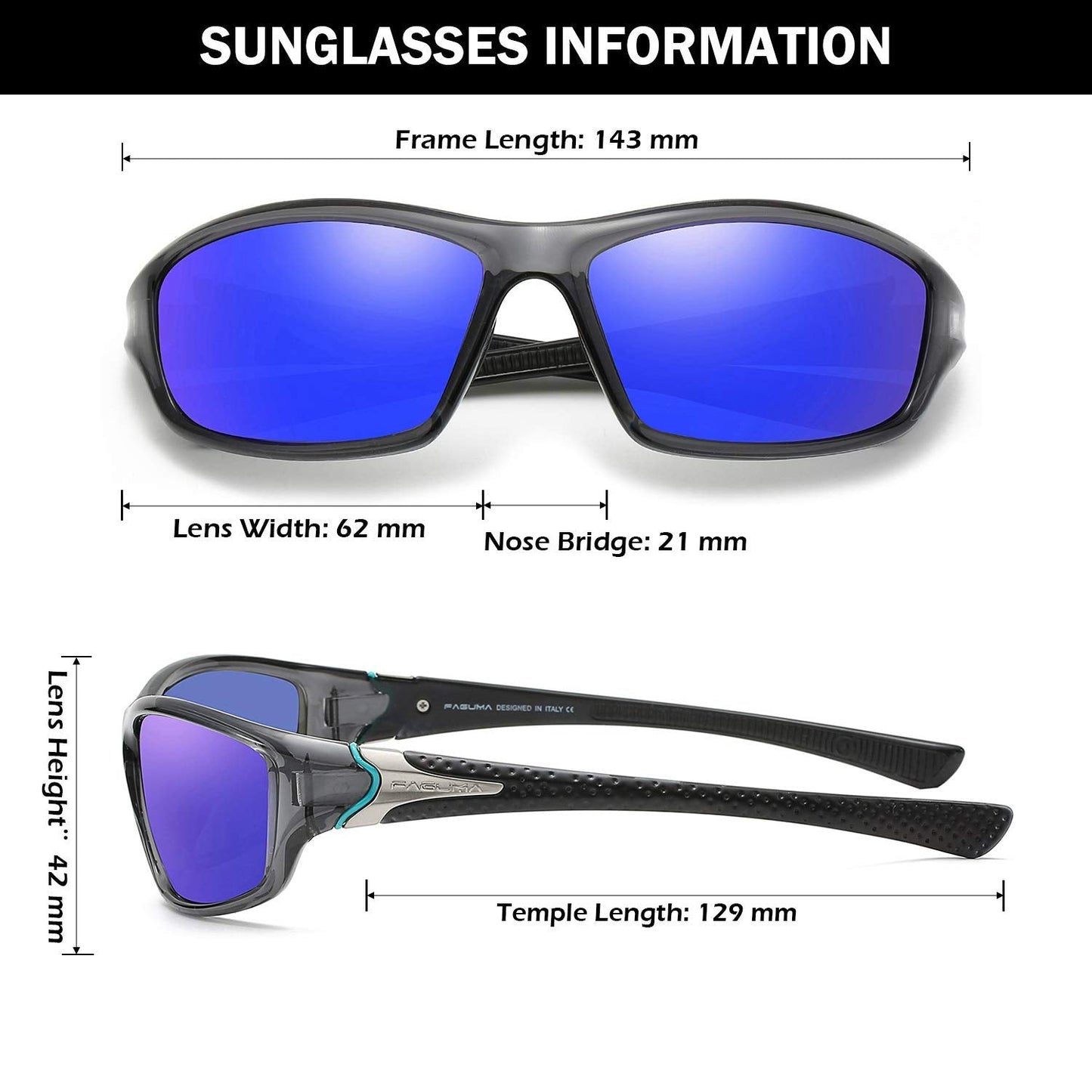 FAGUMA Sports Polarized Sunglasses For Men Cycling Driving Fishing 100% UV Protection