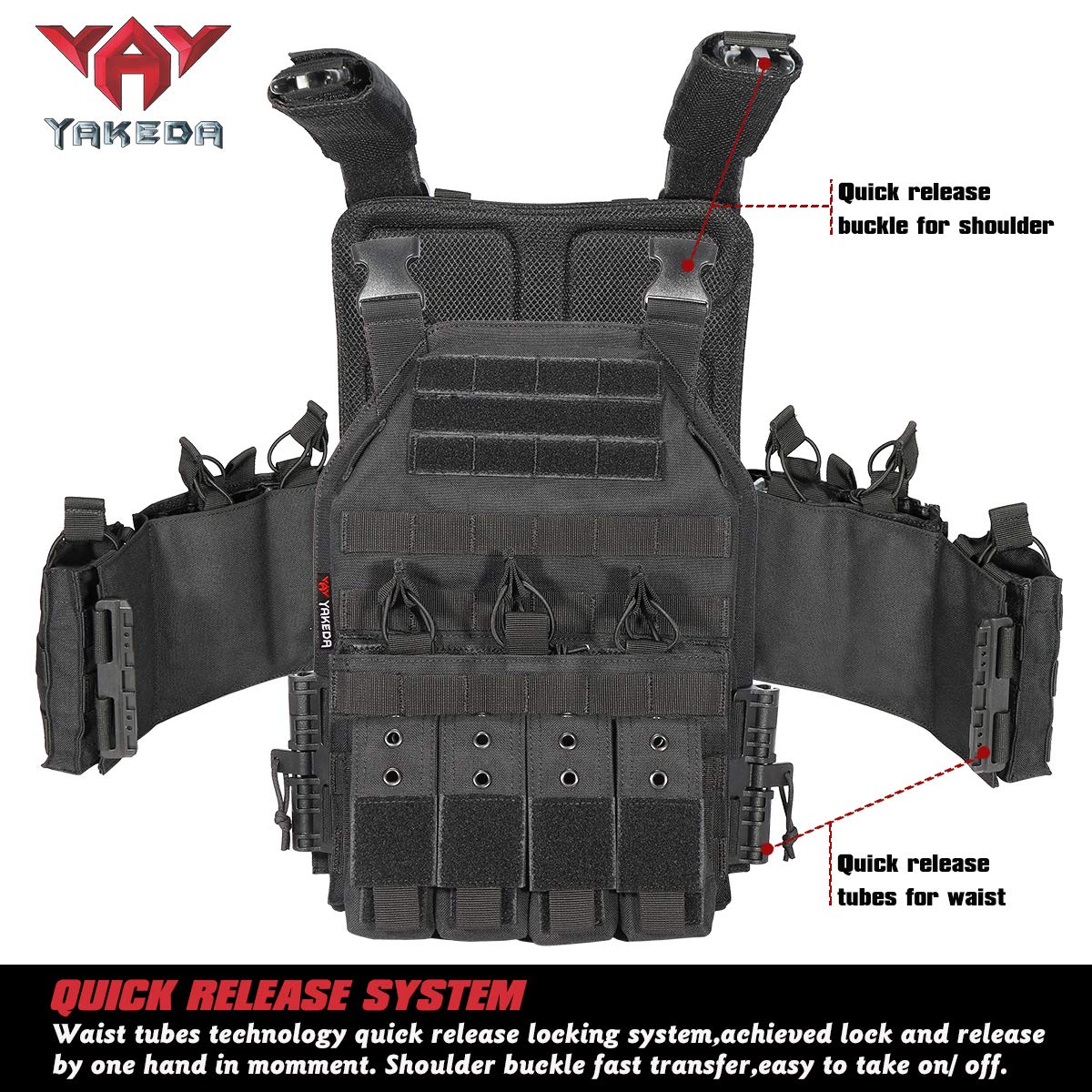 vAv YAKEDA Tactical Vest for Men Quick Release Outdoor Airsoft Vest Adjustable for Adults (Black)