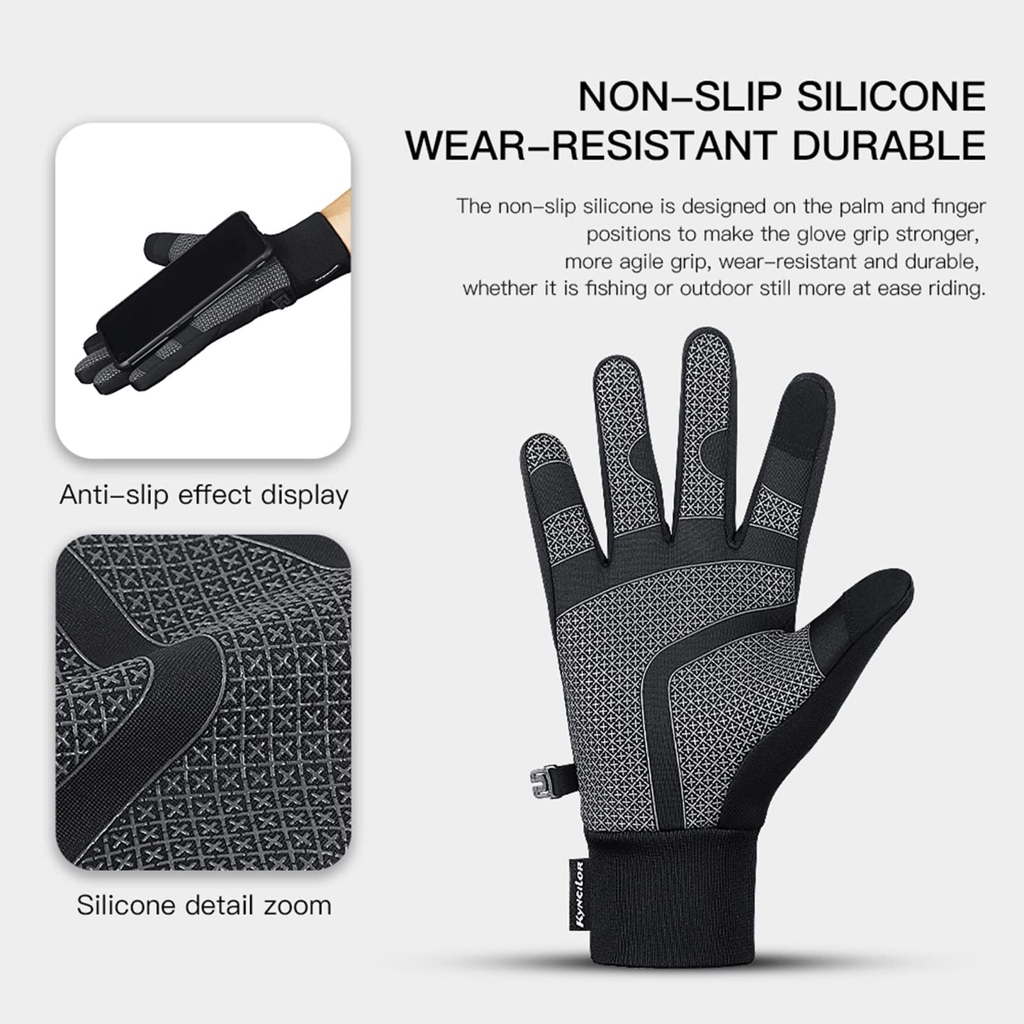 TEMEI Winter Warm Gloves, Thin Windproof Waterproof Thermal Glove, Non-Slip Palm, Flexible Touch Screen Finger Gloves for Men and Women Cold Weather Bike,Motorcycle,Hiking,Snow (Black, X-Large)