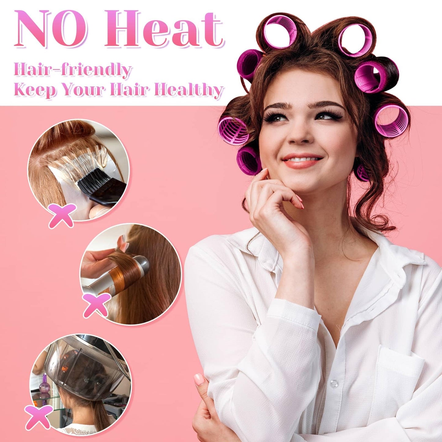 anezus Self Grip Rollers Hair Curlers 30Pcs Set with 18Pcs Hair Roller 3 Sizes (6 Large Rollers, 6 Medium Rollers and 6 Small Rollers) and 12 Clips for Long Medium Short Hair Volume