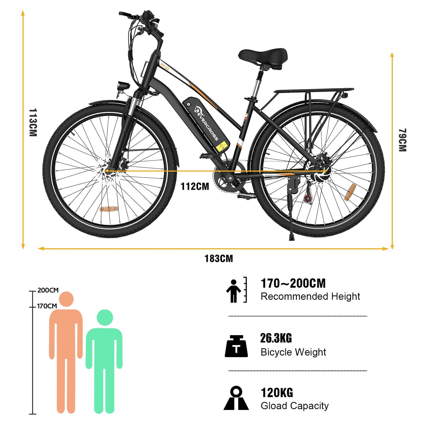 EVERCROSS EK28 28" Electric Bike for Adults, 500W Electric Mountain Bike with 36V 12AH Battery, 60 Miles Range & 20 MPH Ebike, 7 Speeds Electric Bicycle and Removable Li-ion Battery, UL 2849