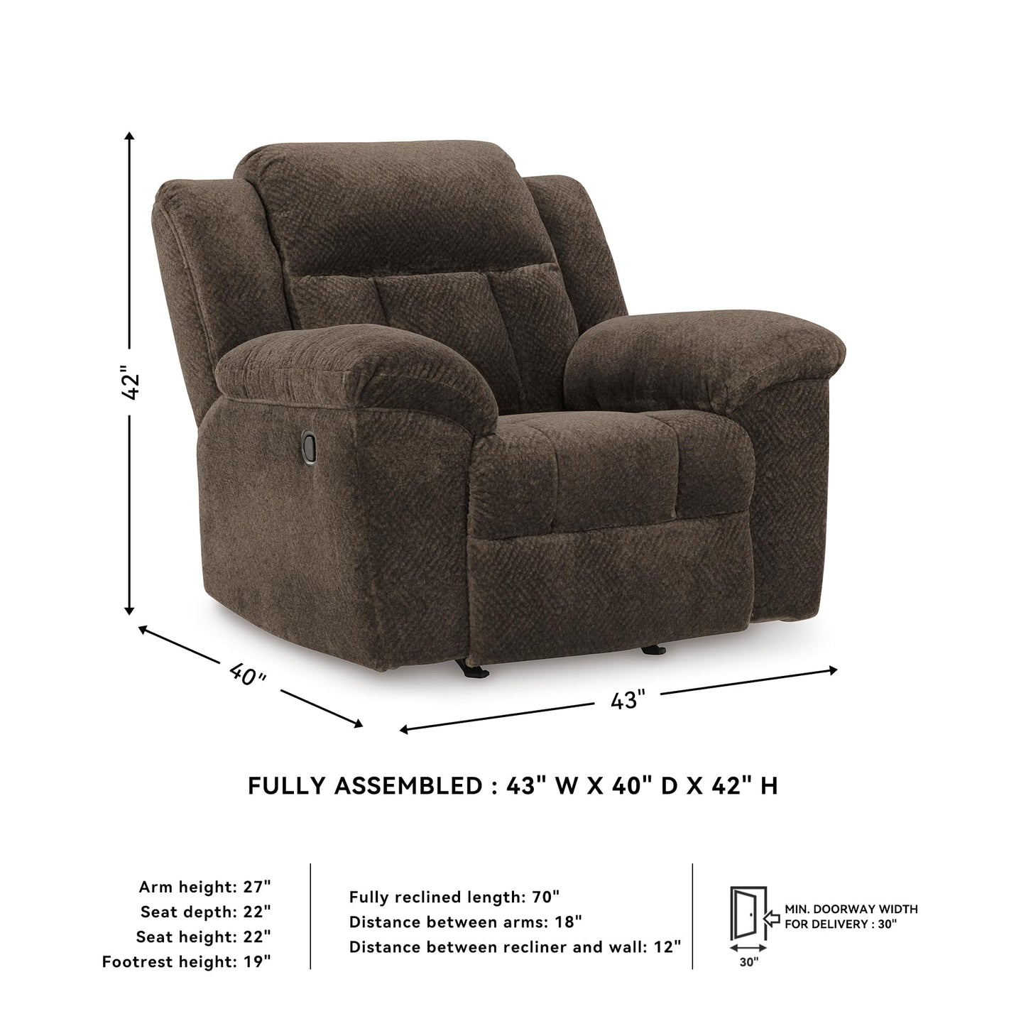 Signature Design by Ashley Frohn Urban Manual Rocker Recliner with Pillow-Top Arms, Dark Brown