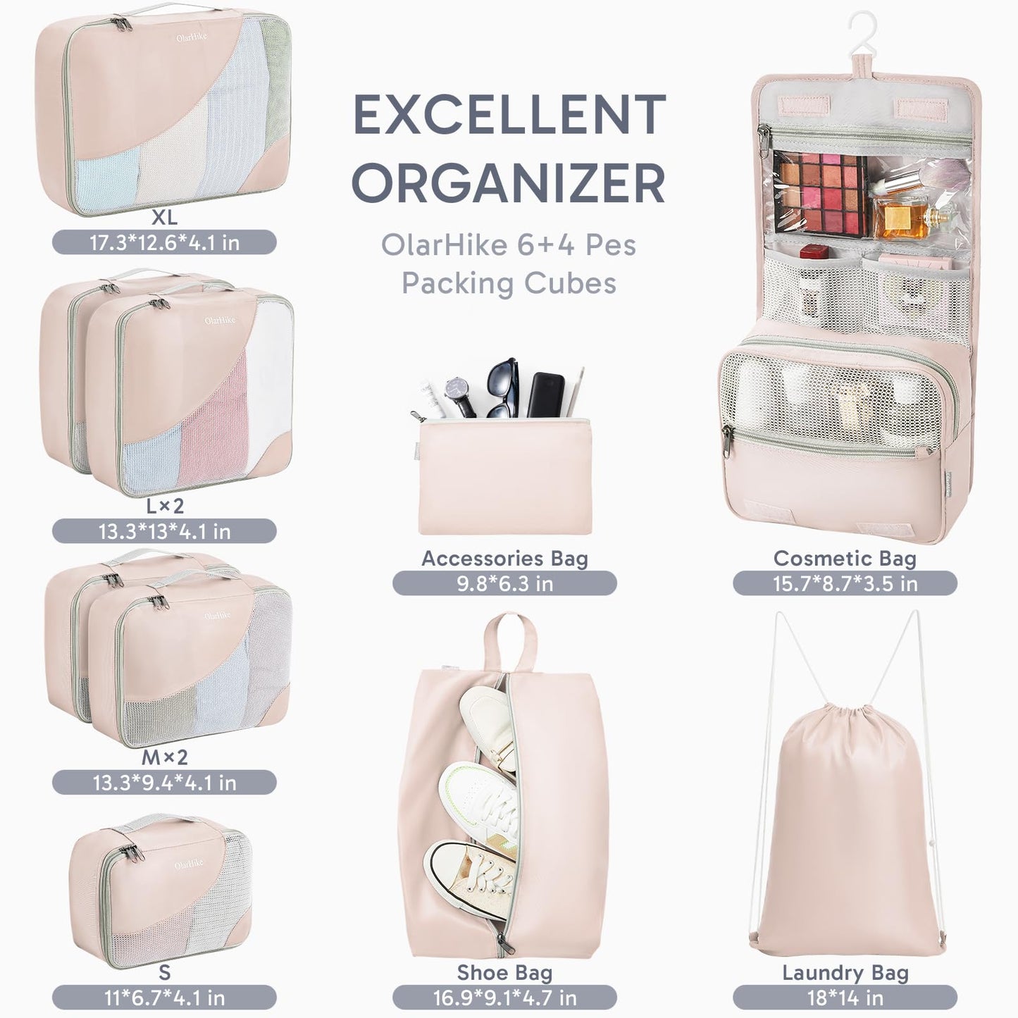 ALL INCLUDED 10 Set Durable Packing Cubes for Suitcases,Gifts for Women Mom, UPGRADED Anti-Tear Stitching, NEW Improved Luggage Packing Organizers for Travel Accessories (Beige)
