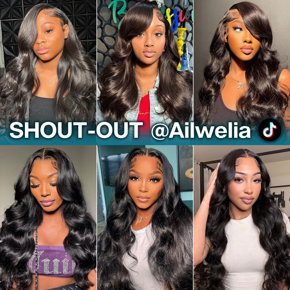 Ailwelia 13x4 Body Wave Lace Front Wig Human Hair Wigs for Black Women Human Hair 180 Density HD Lace Front Wigs Human Hair Pre Plucked Bleached Knots Lace Front Wig Glueless Wigs Human Hair 24 Inch