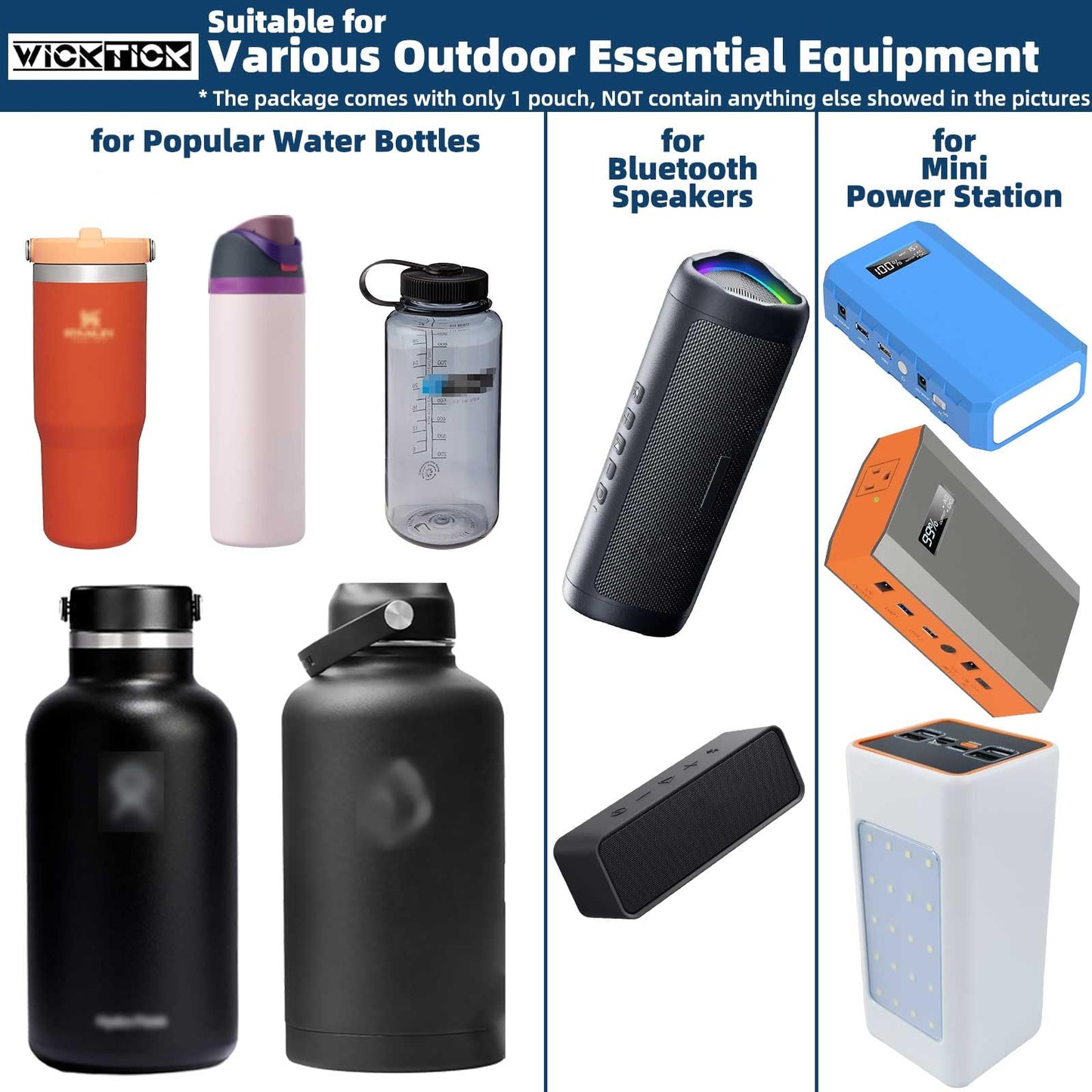 WICKTICK Molle Water Bottle Holder Pouch 16 24 32 40 64 oz - Multi-Purpose Tactical Fuel Bottle Bag, Adjustable Size for Outdoor Activities, Adapted to Backpack/Vest/Belt (Black, Enhanced)