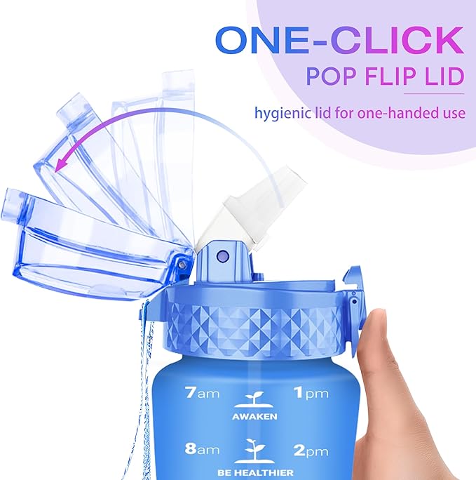 OLDLEY Kids Water Bottle for School, 12 oz (Straw Lid) BPA-Free Reusable Leak-proof Durable Tritan Plastic Water Bottles with One-handed Opening Straw Lids, Anti-dust Spout Cover (Lake)